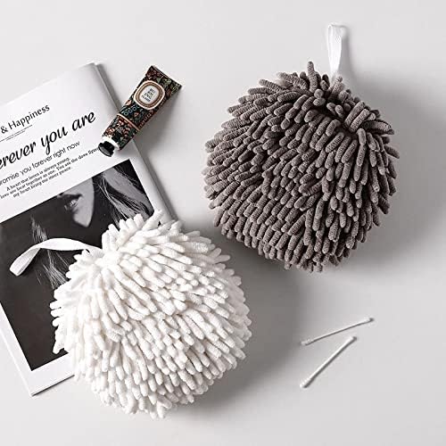 Weiwoduzun 2 חבילה מגבת כדור מטושטשת לבן ואפור, יבש את היד שלך באופן מיידי בנוחות עם מגבות רחצה יצירתיות זו מגבות למגבות ידיל מטבח אמבטיה