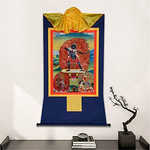Gandhanra שלוש דרמאפלות של הג'לוגפה, פלדן לח'מו, מהקלה, ימנטקה, טיבטן טאנגקה ציור אמנות, בודהיסט טאנגקה ברוקד, שטיח בודהה עם גלילה