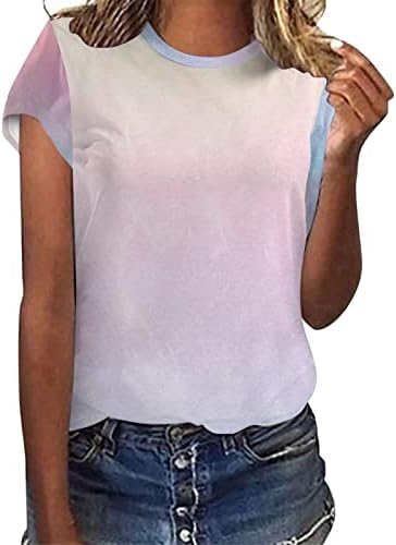 רגיל מוצק חולצות נשים נשים מקרית עניבה לצבוע שיפוע הדפסה קצר שרוולים צוות צוואר רופף חולצת טי ארוך שרוולים