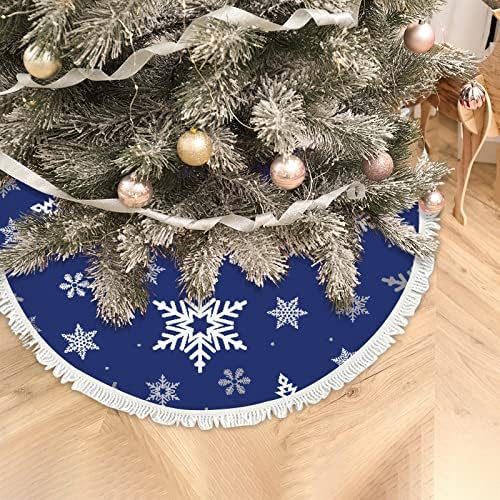 חצאיות עץ חג המולד של Xollar גדולות 48 פתיתי שלג כחולים חלקים, קישוטי חג המולד מקורה חיצונית מחצלת עץ לחג מסיבת חורף שנה חדשה עם גדילים