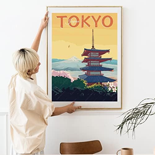 GAEASSERESS יפן טוקיו סיטי נוף פוסטרים לטיולים וינטג 'תפאורה לעיצוב אסתטי ציורי בד אסתטיים לקישוט הבית אמנות קיר לחדר שינה