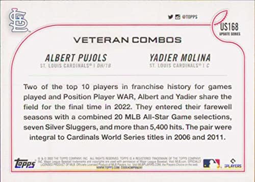 הרבה 2 כרטיסים - 2022 עדכון Topps US168 Yadier Molina/Albert Pujols NM -Mt St. Louis Cardinals Baseball