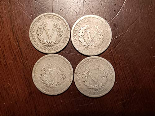 1883 עד 1899 ארהב ראש חירות ניקל - סט של 4 מטבעות - כל התאריכים השונים - כולם לפני 1900 5c ממוצע מוטל ל- VG