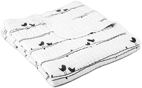 Clover & Sage אורגני מוסלין שמיכה פעוטות - שמיכות מיטת כותנה היפואלרגניות - ציפורים מזל