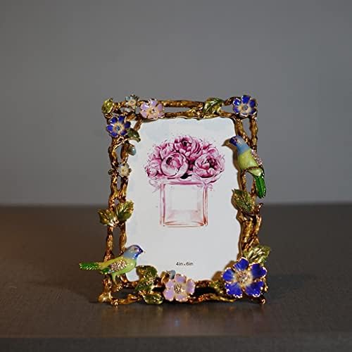 Baoblaze אלגנטי שולחן רטרו שולחן מתכת תמונות תמונות תמונות מלאכת מלאכה ייחודית קישוט צבע אמייל יצירתי עדין לחדר דגם, פרח וציפור
