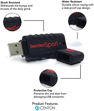 Centon Datastick Pro USB 2.0 כונני פלאש, 64GB, ספורט שחור, חבילה של 5 כונני פלאש, S1-U2W1-64G-5B