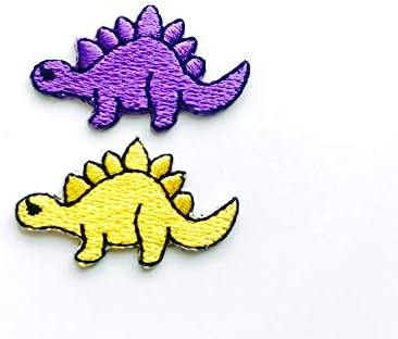 הסט של 2 זעיר. מיני דינוזאור דינוזאור צהוב סגול דינוזאור סגול חמוד טלאי לוגו תפרו ברזל על תלבוש בגדי טלאי של תאי אפליקציה רקום