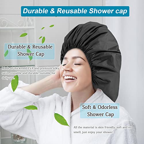 שומרן 3 יחידות כובעי מקלחת סופר ג ' מבו מתכווננים עם סאטן לשיער ארוך וצמות, כובע מקלחת גדול במיוחד לנשים וגברים, כובע מקלחת לשימוש חוזר עם קצה עמיד למים לראסטות, לוקס