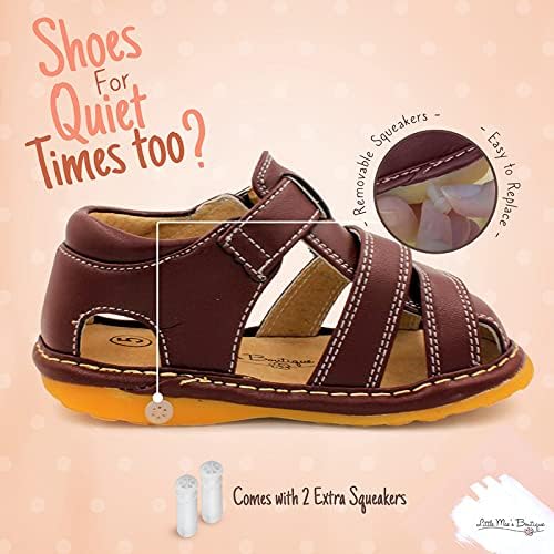 הבוטיק הקטן של מיי סנדלים חורקים סגורים לבנים לפעוטות, נעלי הליכה אידיאליות לפעוטות עם חורק נשלף ורצועת סקוטש מתכווננת-נעלי תינוק סוליות גמישות