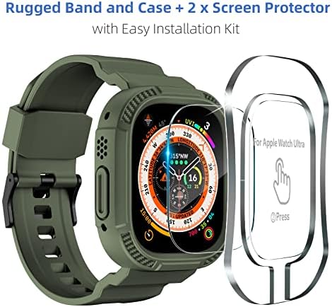 OROBAY תואם ל- Apple Watch Ultra Band 49 ממ עם מגן מסך ומגן מסך שחור וירוק