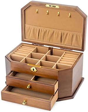 תיבת תכשיטים משושה מעץ מלא אחסון קופסאות תכשיטים עם עגילי נעילה