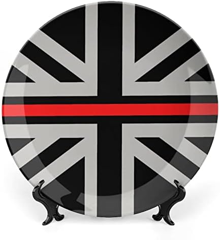 קו אדום דק ושחור בריטניה דגל בריטי צלחת דקורטיבית צלחת קרמיקה עגולה צלחת סין צלחת עם עמדת תצוגה לעיצוב חתונה למסיבה