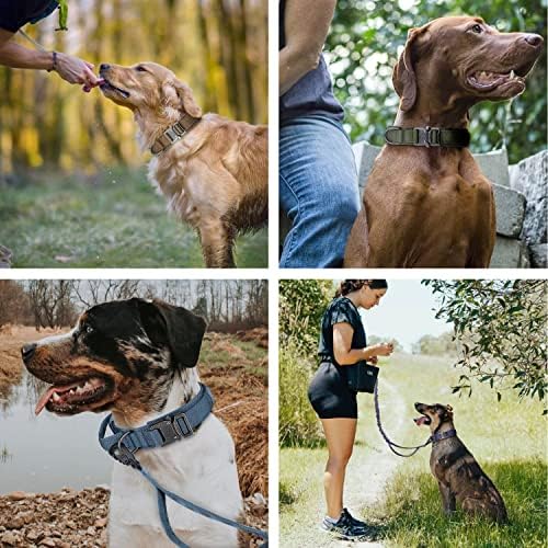 צווארון כלבים קויו, צווארון כלבים טקטי של 3 חלקים, אימונים צבאיים מתכווננים צווארון כלבים ניילון עם ידית בקרה ואבזם מתכת כבדה לכלבים בינוניים וגדולים