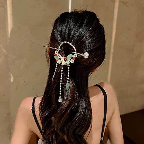 בציר שיער מקלות עם ציצית, סיני שיער סיכת ראש עבור אביזרי שיער, מסורתי אקססורי לשיער עבור בנות / נשים ארוך שיער