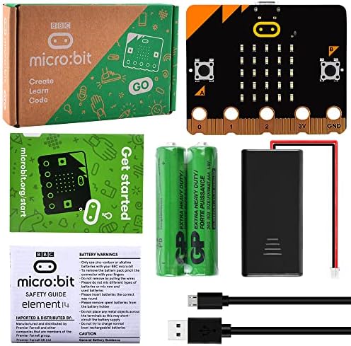 Geeekpi Micro: Bit v2 go kit ערכת Microbit V2 Starter מקורית, עם BBC Micro: BIT V2 לוח, מחזיק סוללה, 2 סוללות AAA, כבל מיקרו USB לקידוד ותכנות