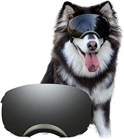 משקפי כלבים של SLDPET לגזע גדול משקפי כלב כלב כלב UV משקפי שמש אטומים לרוח אטום לשלג לכלבים ארוכים של כלבי חוטם עם מסגרת רכה רצועות מתכווננות שחורות לכלבים גדולים/בינוניים