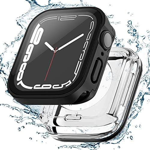Adepoy 2-Pack Case Adple For Apple Watch 45 ממ סדרה 8/7 עם מגן מסך זכוכית מחוסמת ， מסגרת ישר פגוש קדמי ואחורי 360 כיסוי מגן מלא עבור IWatch 45 ממ