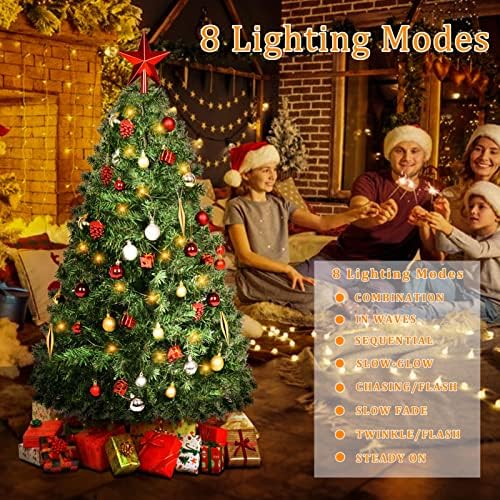 Illumi5ft עץ חג מולד מלאכותי עם 8 מצבים מהבהבים אור לבן חם ומתכת עמדת חג המולד עץ אורן לקישוטים למסיבות חג מקורה עיצוב חיצוני