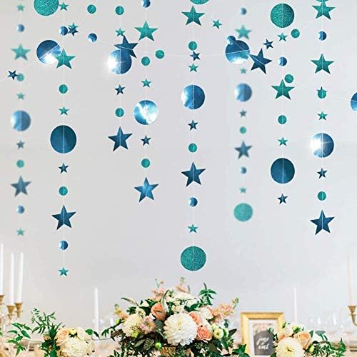 נצנצים טלינג כחול כוכב זר כחול לקישוטים למסיבות תליית דוט באנר זרם תפאורה תפאורה לחתונה יום הולדת יום יום בידי אירוסין מקלחת כלה