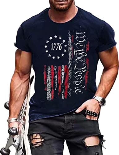 Secetket We The People American 1776 חולצה גברים במצוקה דגל אמריקאי פטריוטי יום עצמאות של שרוול קצר