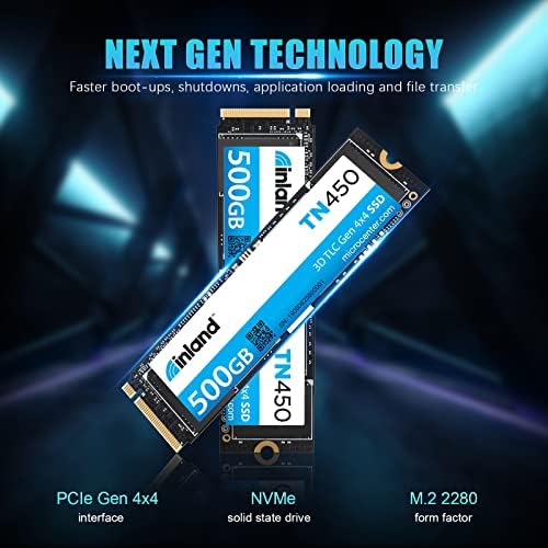 INLAND TN450 משחק פנימי מחשב NVME SSD 500GB PCIE 4.0 M.2 GEN4 X 4 2280 כונן מצב מוצק, עד 5,000 מגה-בייט/שניות, 3D TLC NAND
