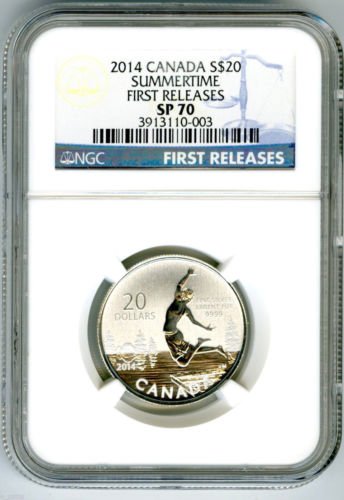 2014 $ 20 קנדה קנדה קיץ ראשונה משחרר תווית כחולה 1/4 אונקיה 20 $ SP70 NGC