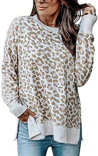 סווטשירטים של נשים מזגיות - הדפס נמר מזדמן צוואר צווארון שרוול ארוך סוודר גודל טוניקה טוניקה חולצות חולצות