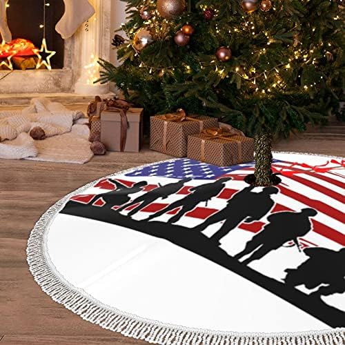 דגל אמריקאי והדפסת חיילים חצאית עץ חג המולד עם ציצית 48 מעבה עץ חג המולד חצאיות חג המולד קישוטי חג המולד