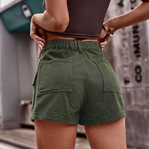 מטען לנשים קצר אמצע עלייה מכנסי ברמודה נמתחים עם כיסים עם מכנסי ג'ינס קצרים במצוקה לבגדי מועדונים לנשים