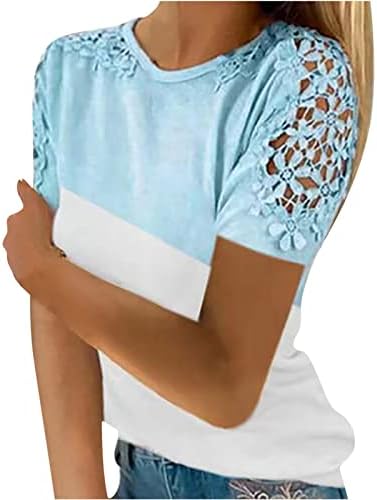 חולצת סתיו בקיץ נשים 2023 שרוול קצר צוות צוואר צוואר צוואר תחרה תחרה כותנה חולצת חולצה מפוסת כותנה לנשים אז אז