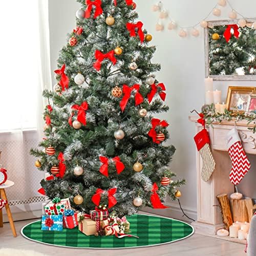 חצאית עץ חג המולד ירוקה משובצת 48 אינץ 'תפאורה ביתית לחצאית עץ חג המולד לחצאית לחג המולד שמח