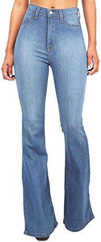 ג'ינס מתלקח LMSXCT לנשים, מכנסי ג'ינס רזים של מותניים במותניים גבוה