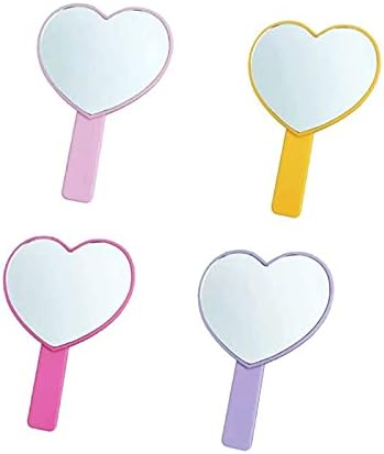 שולחן עבודה איפור מראה יופי מראה נייד אפרסק לב בצורת כף יד, עם ידית אחת צד צבעים בוהקים,נשים אמבטיה קוסמטי כלים/צהוב