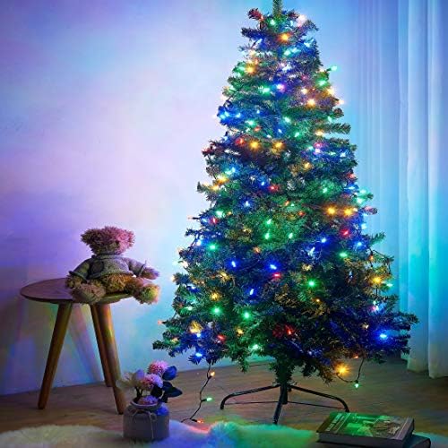 בית לולו 6 רגל עץ חג מולד מלאכותי עם 300 אורות מיתר לבנים חמים ו 850 טיפים לענף, 8 מצבי תאורה עץ חג המולד מלאכותי עם עמדת ברזל
