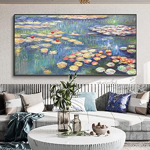 סטודיו Wunm CE Monet Water Filiies ציורים מפורסמים רפרודוקציות- ציור שמן מודרני מצויר ביד מסעדת אורח מסעדה תלויה ציורים מסדרון מרפסת ציור דקורטיבי, כמוצג, 120x240 סמ