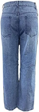 מכנסי ג'ינס מותניים גבוהים לנשים לנשים כיס כפתור אלסטי רופף חור קפרי נמתח מכנסי מכנסי מכנסיים