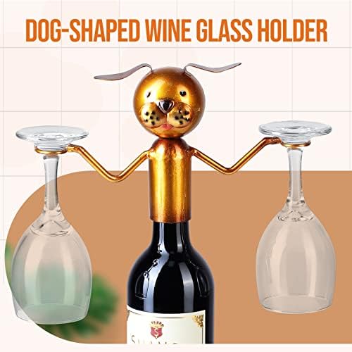 עיצוב כלבים דרינרייר כוס יין ומחזיק בקבוקים מתלי יין שולחן מדף מדף מתכת עיצוב הבית תפאורה יין, החזק 1 בקבוק יין ו -2 כוסות