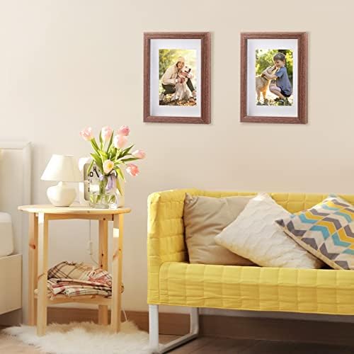 NIHOME 2 חבילה מסגרת תמונה מסגרות עץ מסגרות צילום עם סדין אקרילי בהגדרה גבוהה לשולחן השולחן או בית החווה עיצוב 5 x7, אגוז