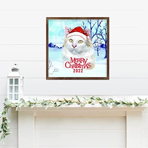 שלטי קיר לחג המולד כובע סנטה כובע חתול חמוד שלג שלג וינטג
