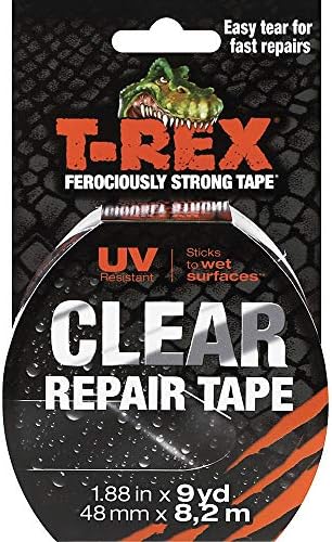 T-Rex קלטת תיקון חזקה להפליא, נדבקת למשטחים רטובים, כל מזג האוויר ועמיד בפני UV, 1.88 x 9 מטר, ברור, 1-רול