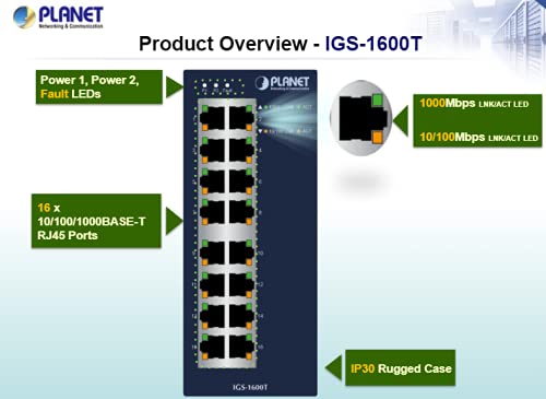 Planet Industrial 16-Port 10/100/1000T Network Gigabit Ethernet מתג