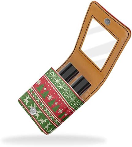 שפתון מקרה חג המולד סריגה איל עץ אדום ירוק דפוס מיני שפתון מחזיק ארגונית תיק עם מראה עבור ארנק נסיעות קוסמטי פאוץ