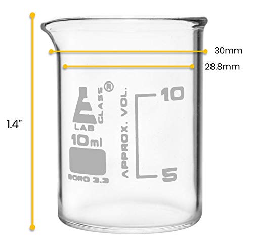 כוסות 12PK, 10 מל - ASTM - צורה נמוכה עם זרבובית - סיום לימודים לבנים - בורוסיליקט 3.3 זכוכית - מעבדות איסקו